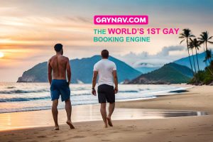 two-men-walking-beach-sunset_gay-hotel-booking-gaynav2024